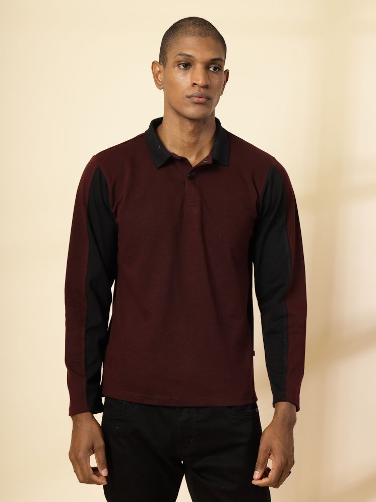     			Rigo Cotton Slim Fit Colorblock Full Sleeves Men's Polo T Shirt - Wine ( Pack of 1 )