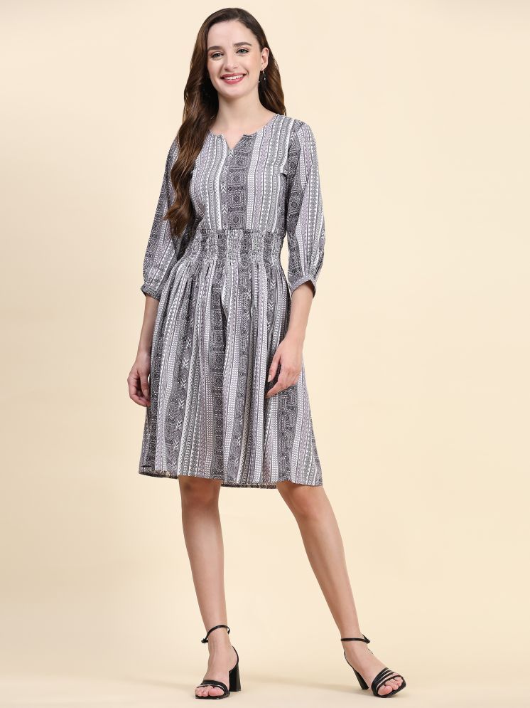     			TOOCHKI Polyester Printed Knee Length Women's Fit & Flare Dress - Grey ( Pack of 1 )