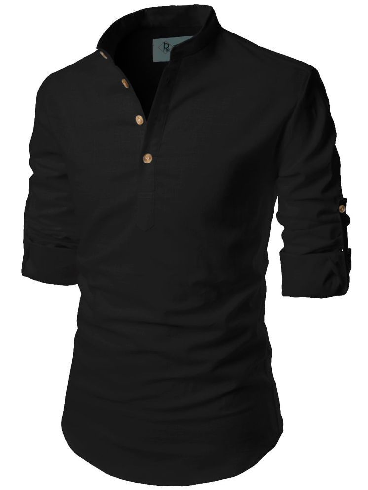     			TrendiVastra Black Cotton Blend Men's Shirt Style Kurta ( Pack of 1 )