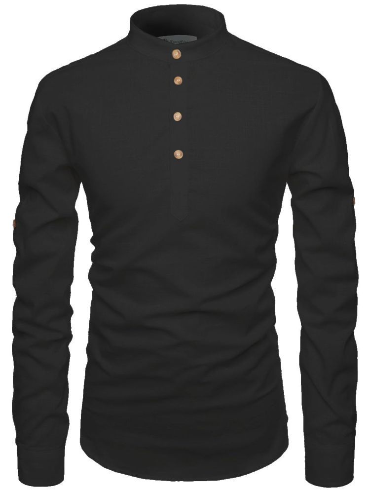     			TrendiVastra Black Cotton Blend Men's Shirt Style Kurta ( Pack of 1 )