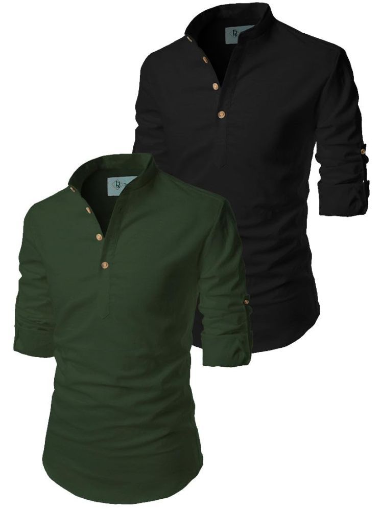     			TrendiVastra Green Cotton Blend Men's Shirt Style Kurta ( Pack of 2 )