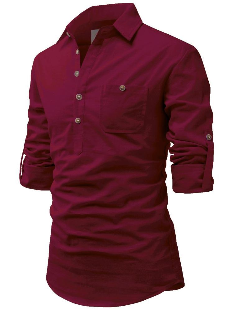     			TrendiVastra Maroon Cotton Blend Men's Shirt Style Kurta ( Pack of 1 )