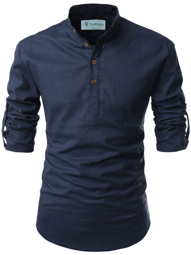     			TrendiVastra Navy Cotton Blend Men's Shirt Style Kurta ( Pack of 1 )