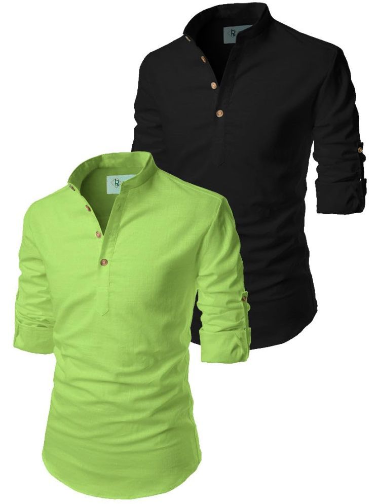     			TrendiVastra Olive Green Cotton Blend Men's Shirt Style Kurta ( Pack of 2 )