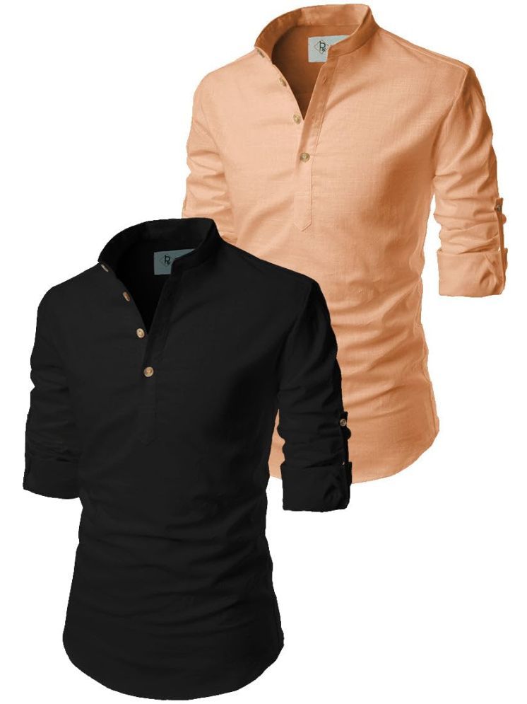     			TrendiVastra Orange Cotton Blend Men's Shirt Style Kurta ( Pack of 2 )