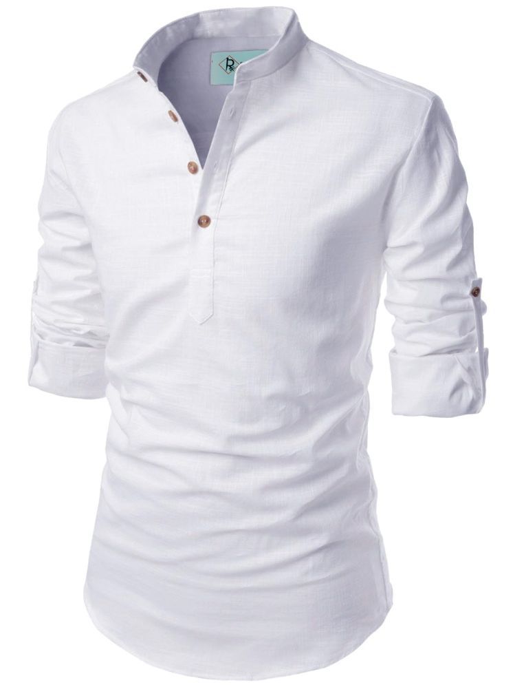     			TrendiVastra White Cotton Blend Men's Shirt Style Kurta ( Pack of 1 )