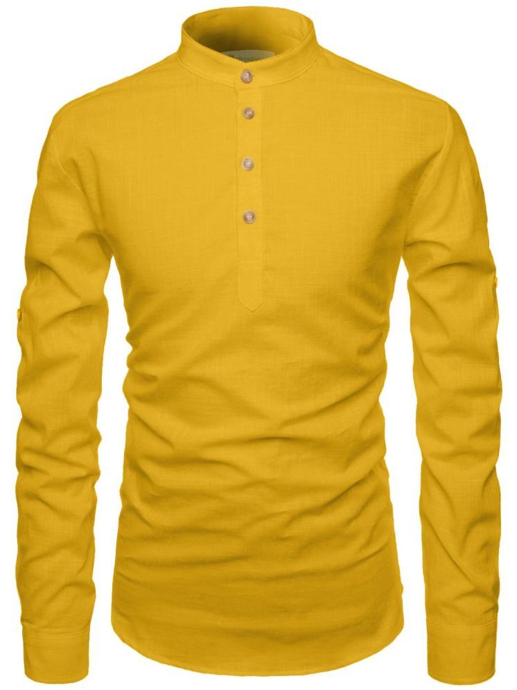     			TrendiVastra Yellow Cotton Blend Men's Shirt Style Kurta ( Pack of 1 )