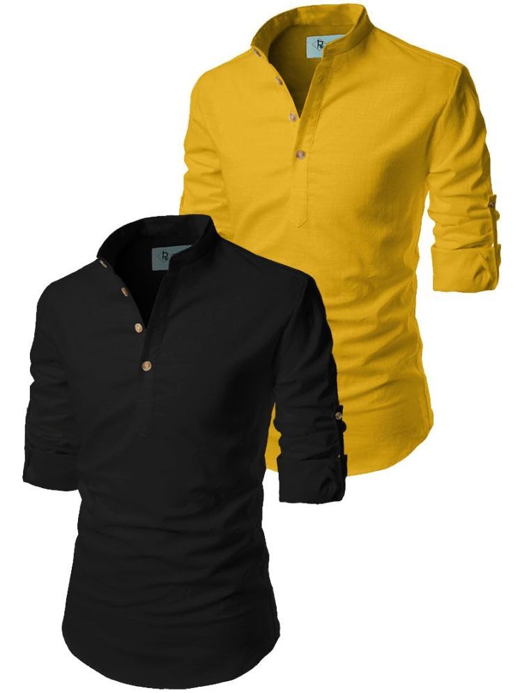     			TrendiVastra Yellow Cotton Blend Men's Shirt Style Kurta ( Pack of 2 )