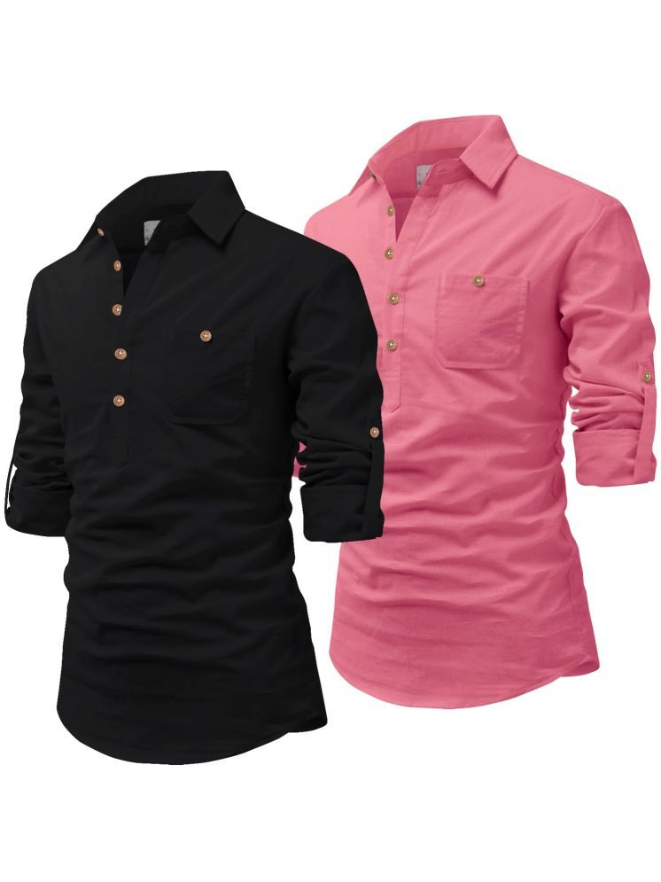     			Vida Loca Fluorescent Pink Cotton Blend Men's Shirt Style Kurta ( Pack of 2 )