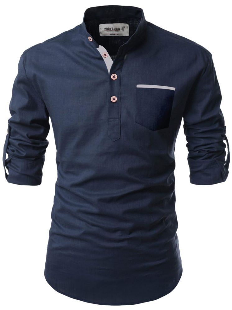     			Vida Loca Navy Blue Cotton Blend Men's Shirt Style Kurta ( Pack of 1 )