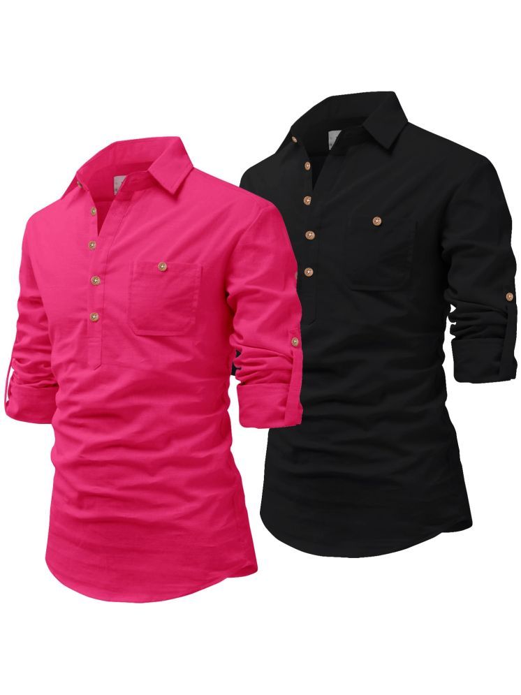     			Vida Loca Pink Cotton Blend Men's Shirt Style Kurta ( Pack of 2 )