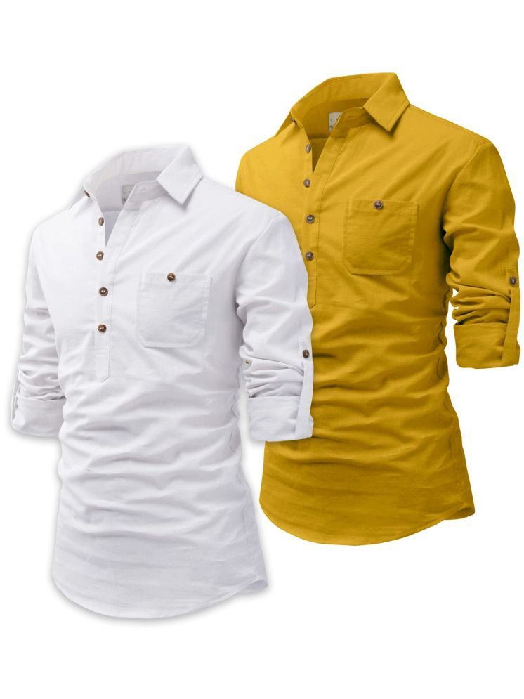     			Vida Loca Yellow Cotton Blend Men's Shirt Style Kurta ( Pack of 2 )