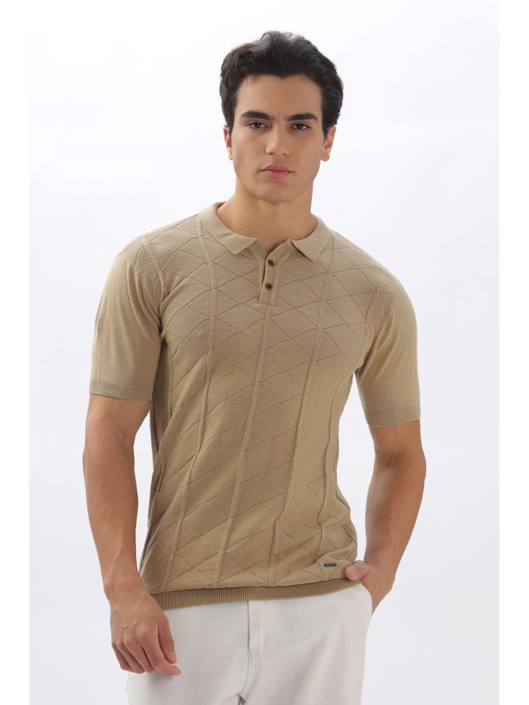     			COLOR HUNT Cotton Regular Fit Self Design Half Sleeves Men's Polo T Shirt - Beige ( Pack of 1 )