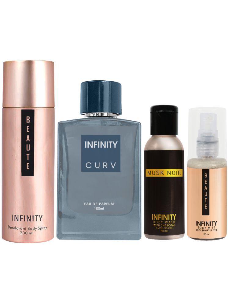     			Infinity Curv Perfume, Beaute Deodorant, Musk Noir Body Wash & Beaute Body Mist Pack of 4