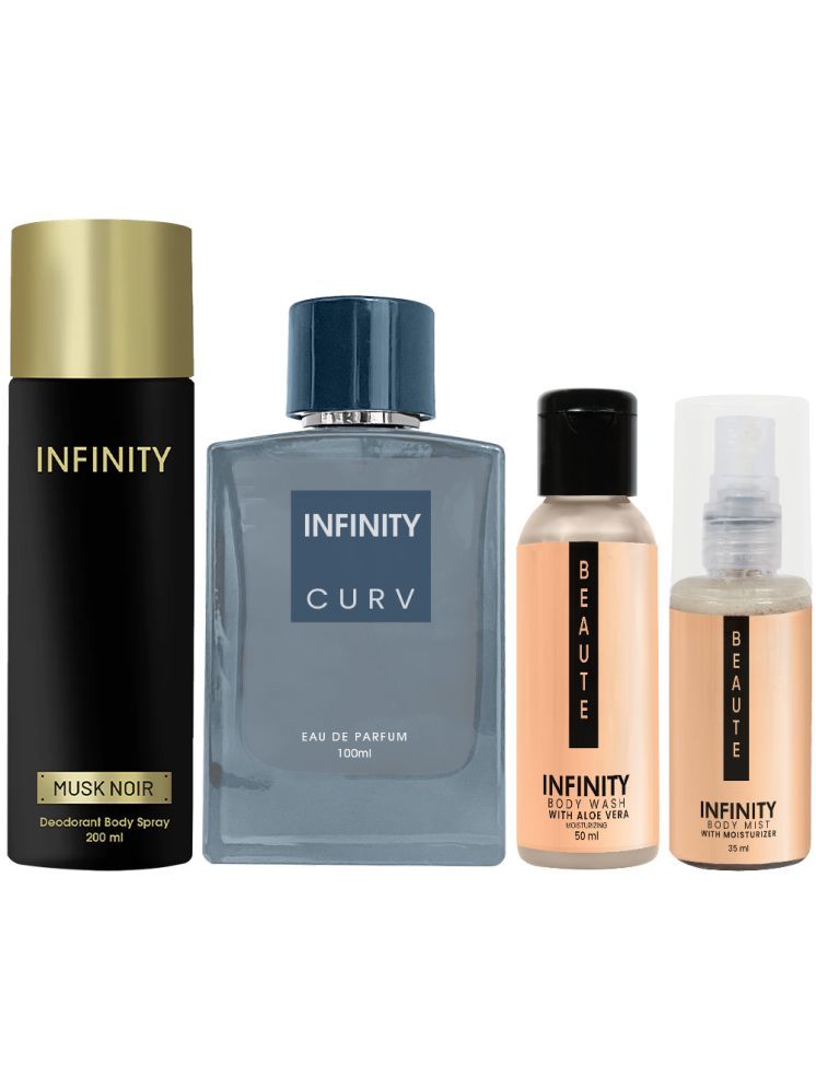     			Infinity Curv Perfume, Musk Noir Deodorant, Beaute Body Wash & Beaute Body Mist Pack of 4