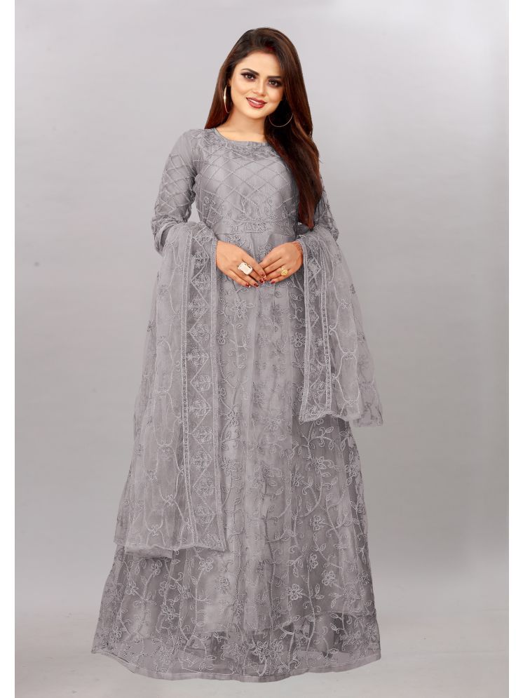     			Lady Shopi Grey Flared Net Women's Semi Stitched Ethnic Gown ( Pack of 1 )