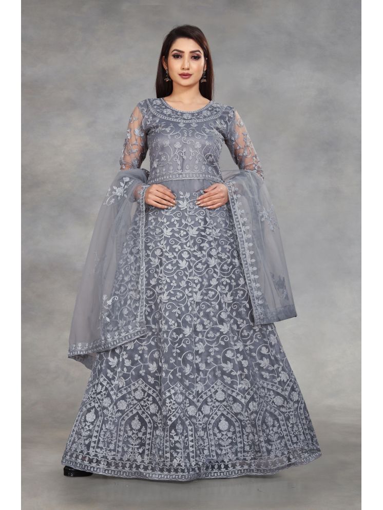     			Lady Shopi Grey Flared Net Women's Semi Stitched Ethnic Gown ( Pack of 1 )