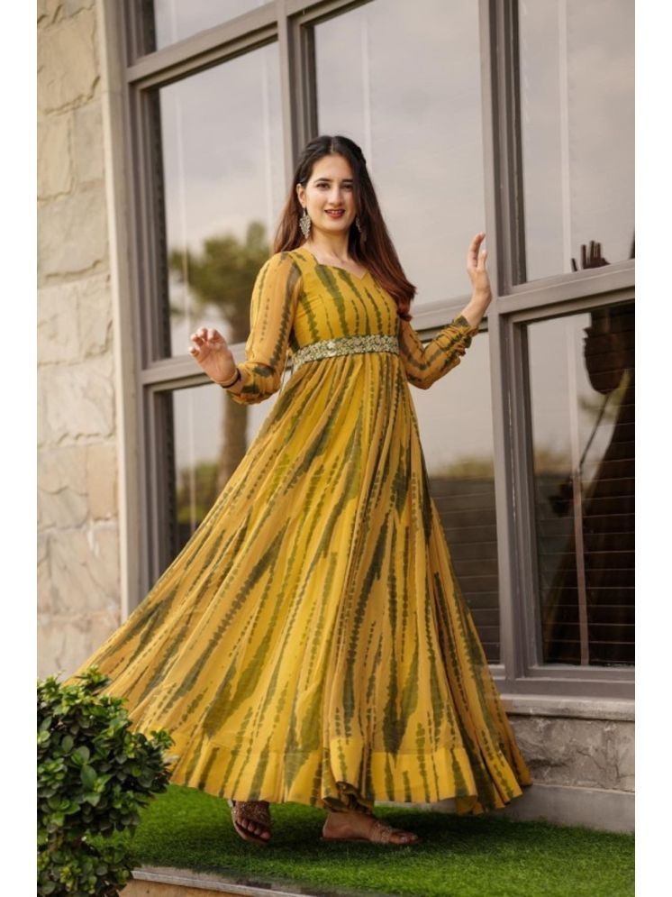     			Lady Shopi Yellow Flared Georgette Women's Stitched Ethnic Gown ( Pack of 1 )