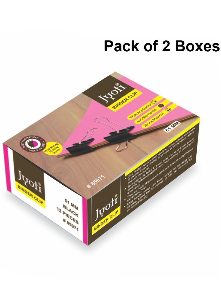     			Jyoti Binder Clip Paper Holding Capacity Files Organized & Secure for Office, School, Institutions # 85971 (12 Pieces of Size 51mm of Black Color in a Paper Box), Capacity 90 Pages - Pack of 2 Boxes