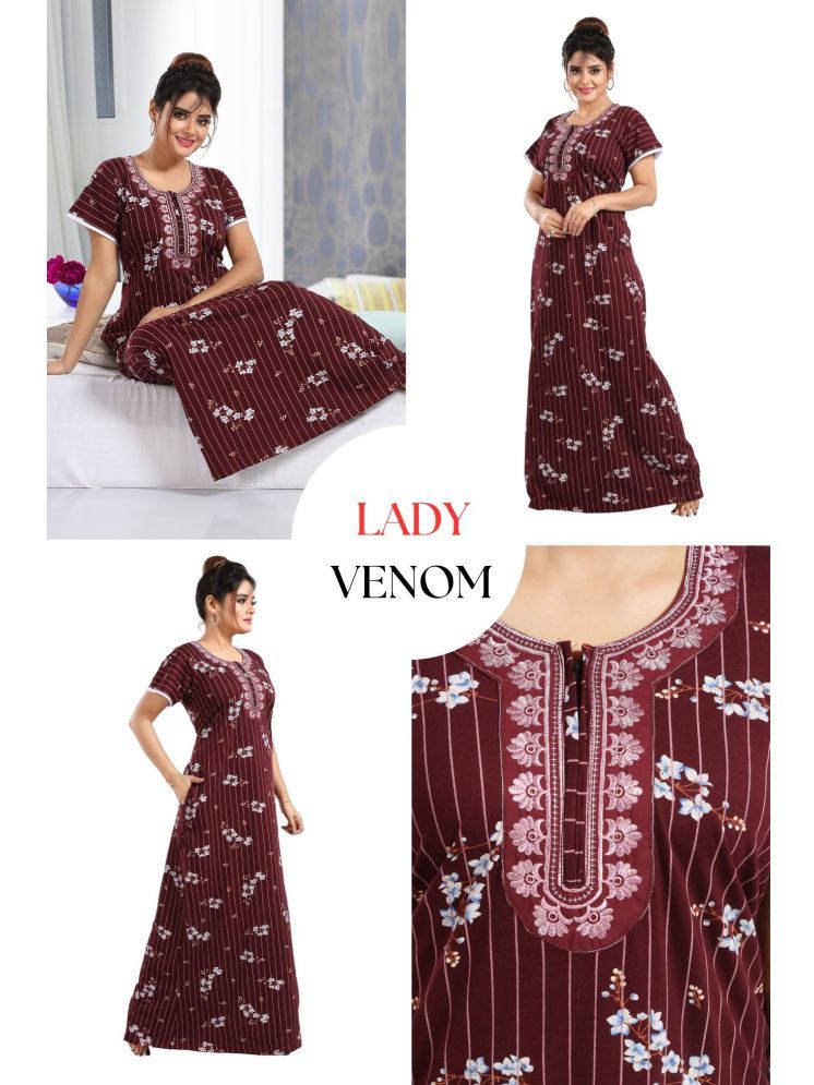     			Ladyvenom Maroon Cotton Women's Nightwear Nighty & Night Gowns ( Pack of 1 )