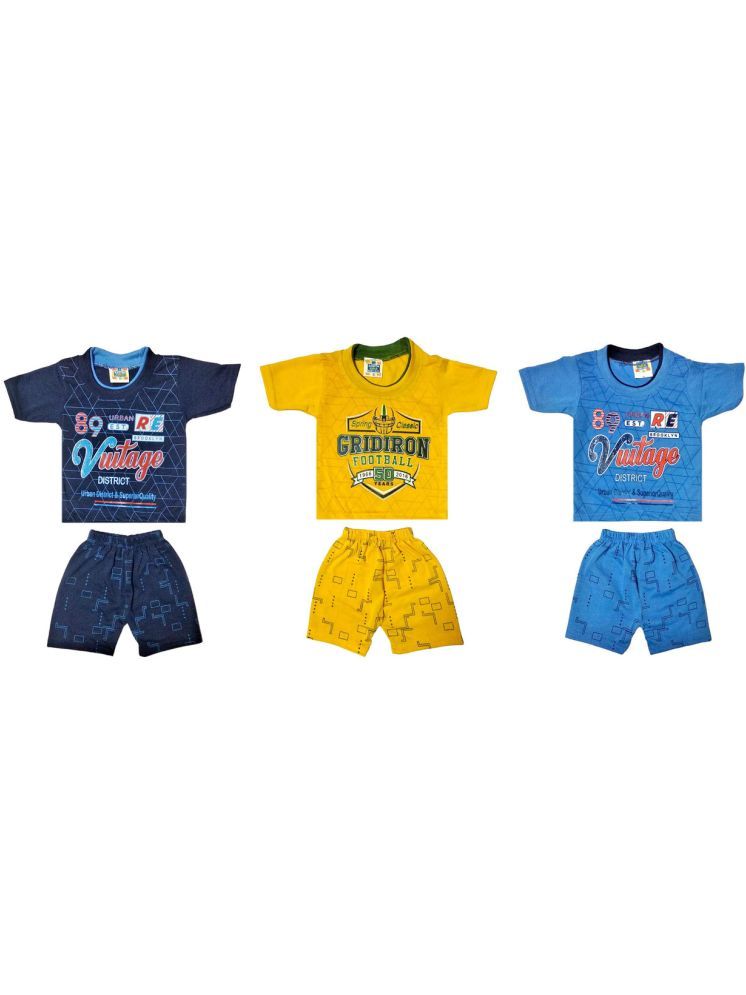     			Paryag Multicolor Cotton Blend Baby Boy T-Shirt & Shorts ( Pack of 3 )