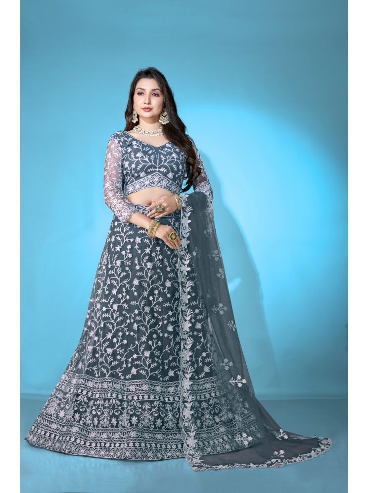     			Varni Fabrics Grey Net A-line Semi Stitched Lehenga Single