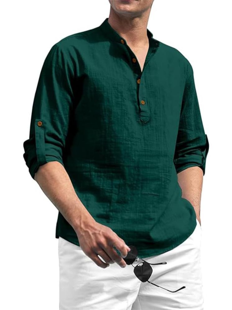     			Yugnik Green Cotton Men's Shirt Style Kurta ( Pack of 1 )