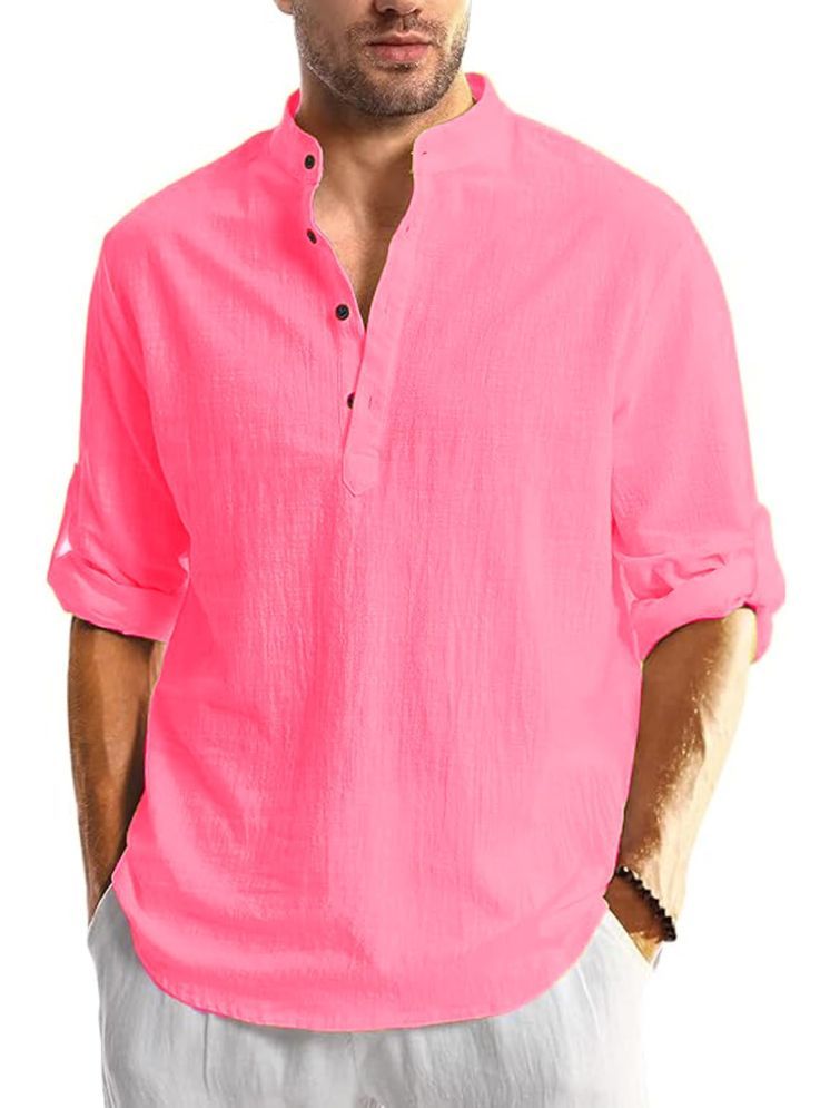     			Yugnik Pink Cotton Men's Shirt Style Kurta ( Pack of 1 )