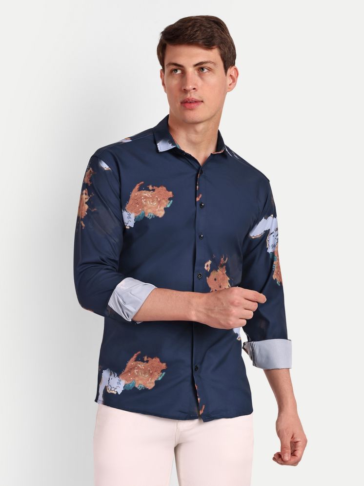     			colorwings Cotton Blend Slim Fit Printed Full Sleeves Men's Casual Shirt - Navy Blue ( Pack of 1 )