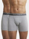 Jockey 8009 Men Super Combed Cotton Rib Solid Boxer Brief - Grey Melange (Pack of 2)