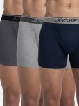 Jockey 8009 Men Super Combed Cotton Rib Solid Boxer Brief - Navy/Charcoal Mel/Grey Mel (Pack of 3)