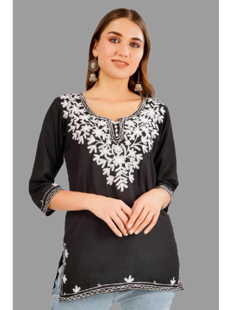     			Aadrika Rayon Embroidered Straight Women's Kurti - Black ( Pack of 1 )