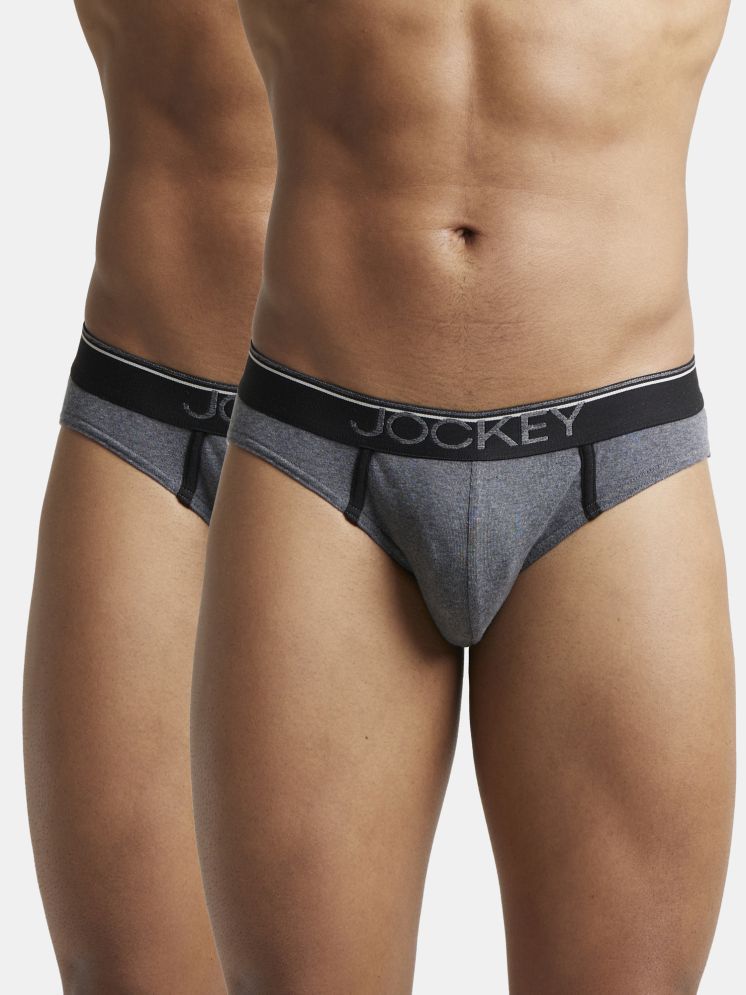     			Jockey 8044 Men Super Combed Cotton Rib Solid Brief with Ultrasoft Waistband-Charcoal Mel(Pack of 2)