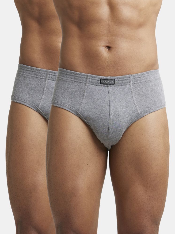     			Jockey 1009 Men Super Combed Cotton Rib Solid Brief - Mid Grey Melange (Pack of 2)