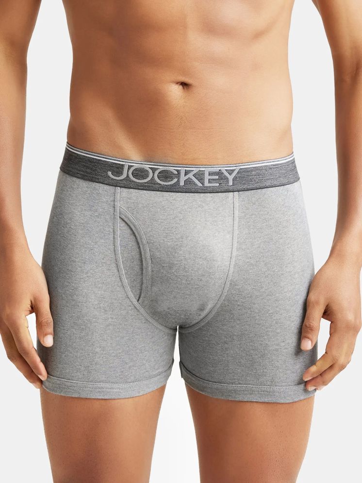     			Jockey 8009 Men Super Combed Cotton Rib Solid Boxer Brief - Grey Melange