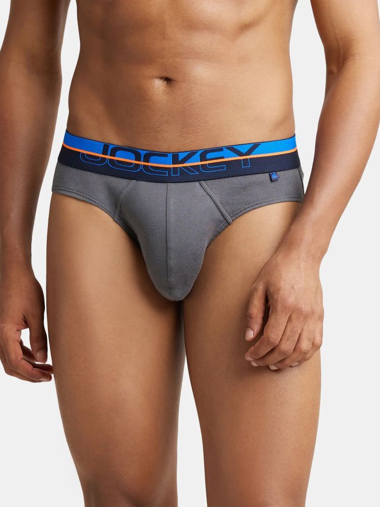     			Jockey FP02 Men Super Combed Cotton Rib Solid Brief with Ultrasoft Waistband - Smooth Grey