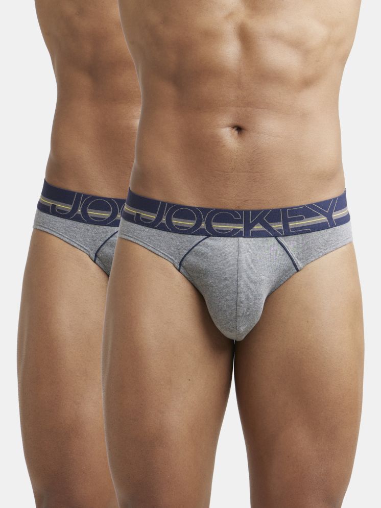     			Jockey US17 Men Super Combed Cotton Rib Solid Brief - Mid Grey Melange (Pack of 2)