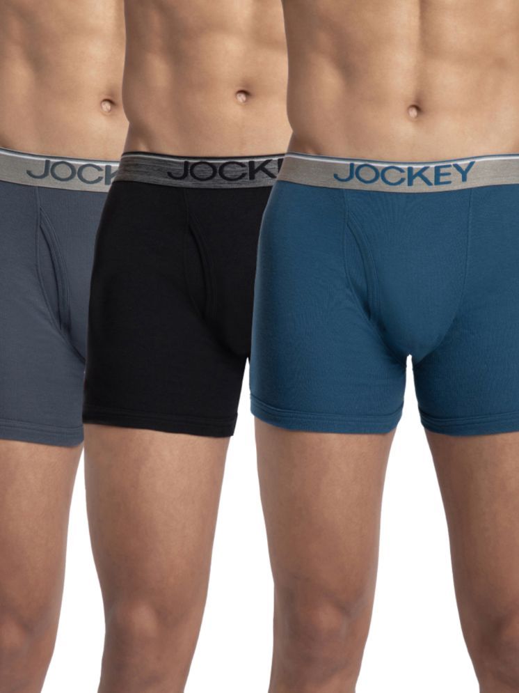     			Jockey 8009 Men Super Combed Cotton Rib Solid Boxer Brief - Black/Seaport Teal/Deep Slate(Pack of 3)