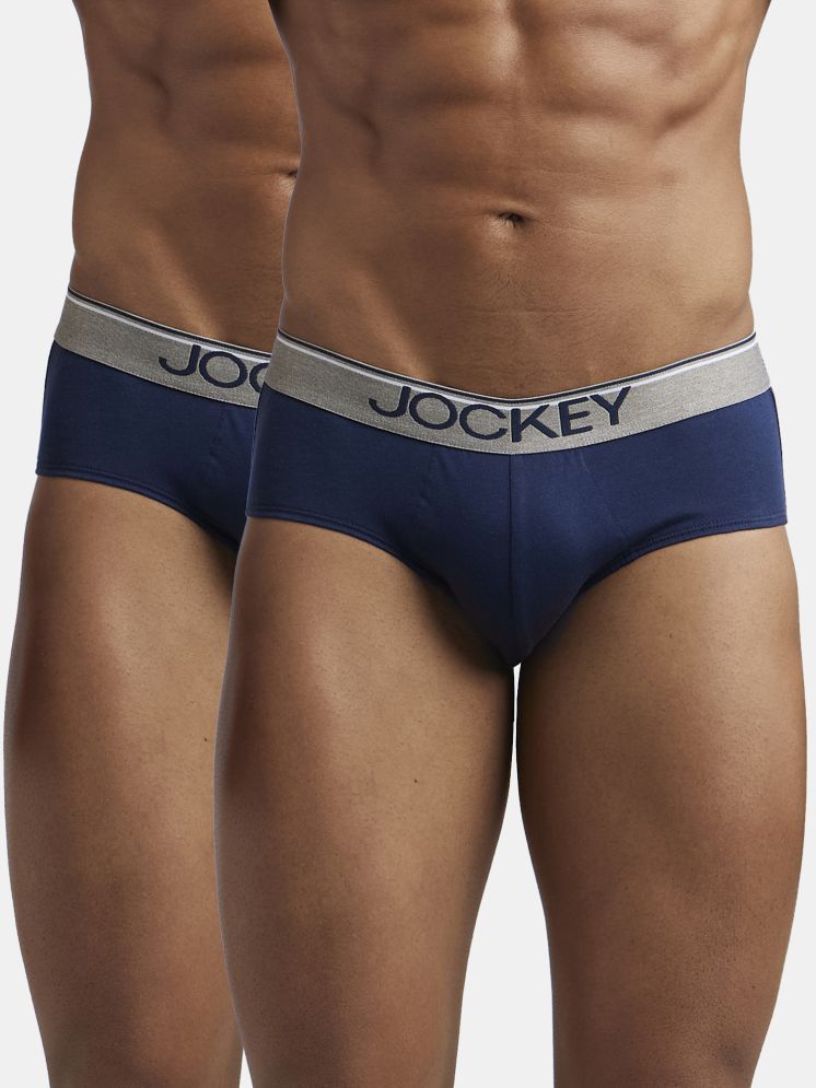     			Jockey 8037 Men Super Combed Cotton Solid Brief with Ultrasoft Waistband - Deep Navy (Pack of 2)