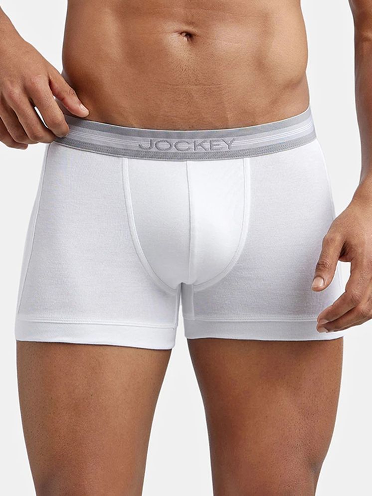     			Jockey 1015 Men Super Combed Cotton Rib Solid Trunk with StayFresh Treatment - White (Pack of 2)