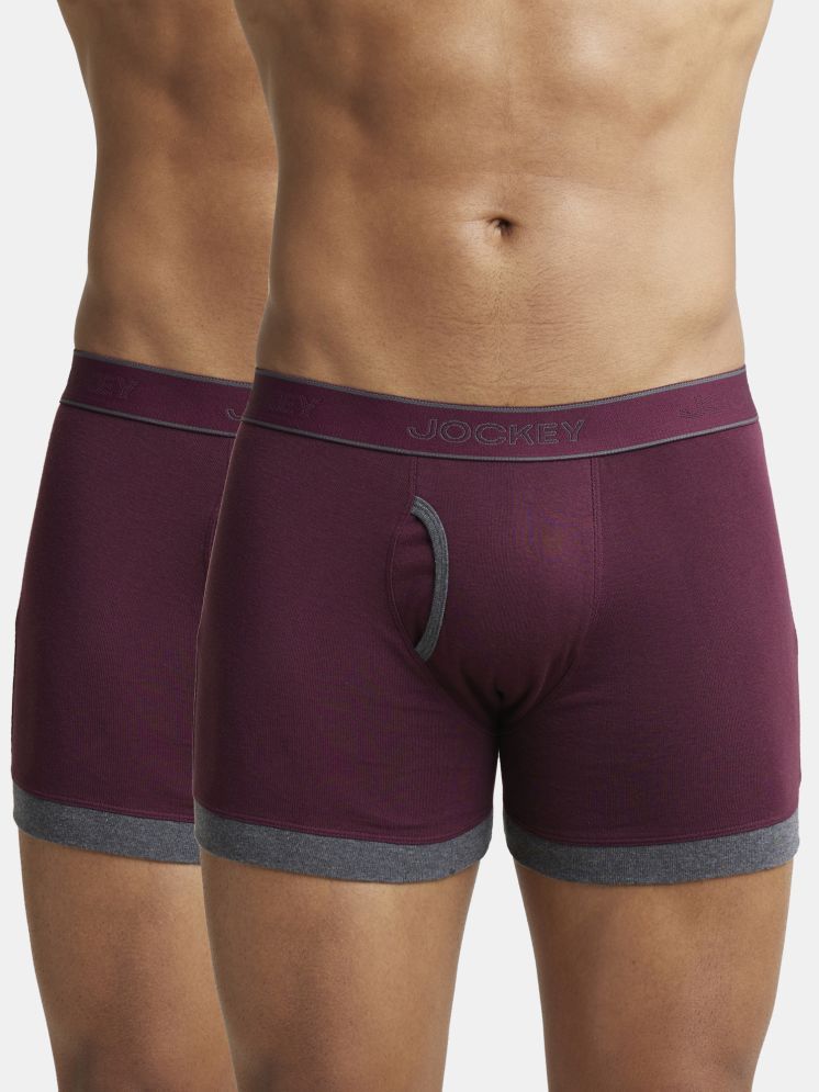     			Jockey 1017 Men Super Combed Cotton Rib Solid Boxer Brief-Wine Tasting & Charcoal Melange(Pack of 2)