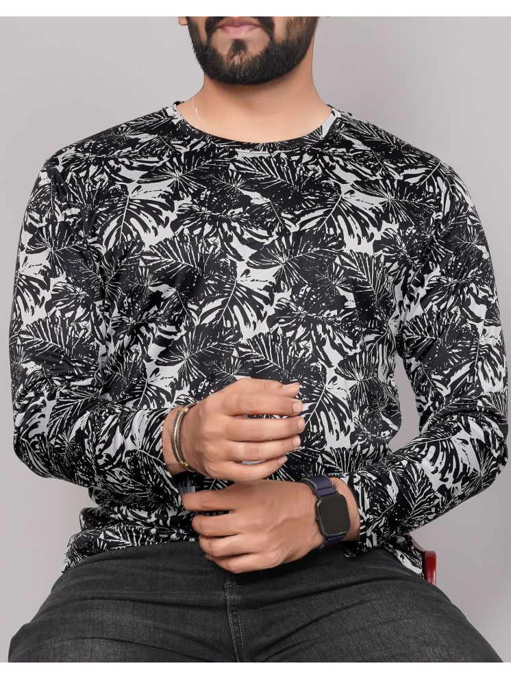     			KAJARU Polyester Regular Fit Printed Full Sleeves Men's Round T-Shirt - Black ( Pack of 1 )