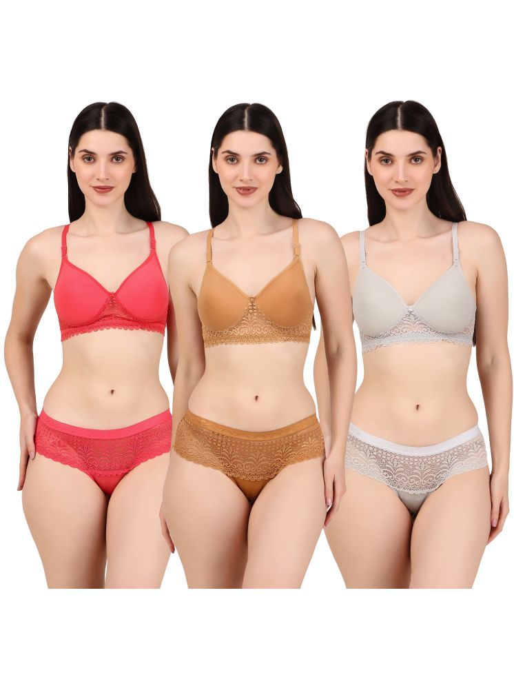     			Piylu Multicolor Set-Chandni-CB3 Cotton Women's Bra & Panty Set ( Pack of 3 )