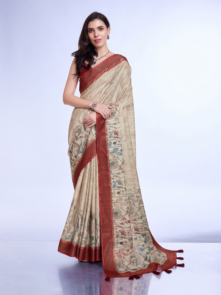     			Rekha Maniyar Silk Printed Saree With Blouse Piece - Beige ( Pack of 1 )