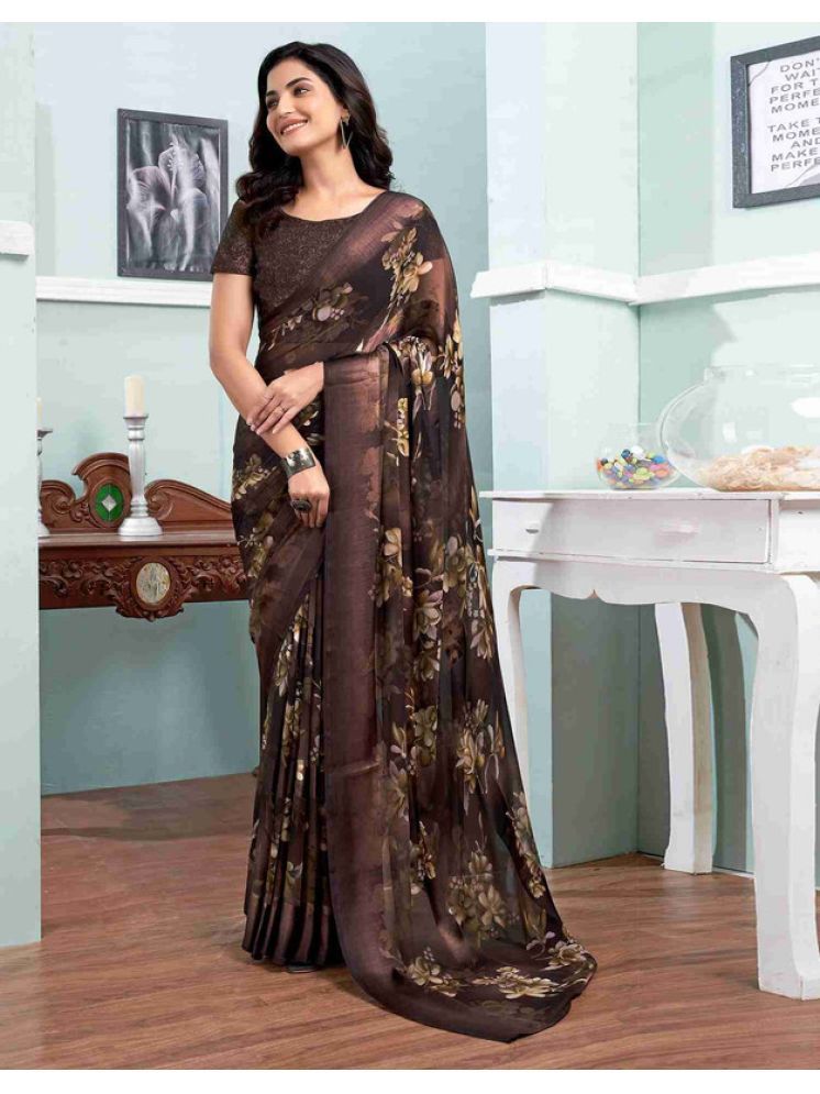     			Sanjana Silk Georgette Printed Saree With Blouse Piece - Brown ( Pack of 1 )