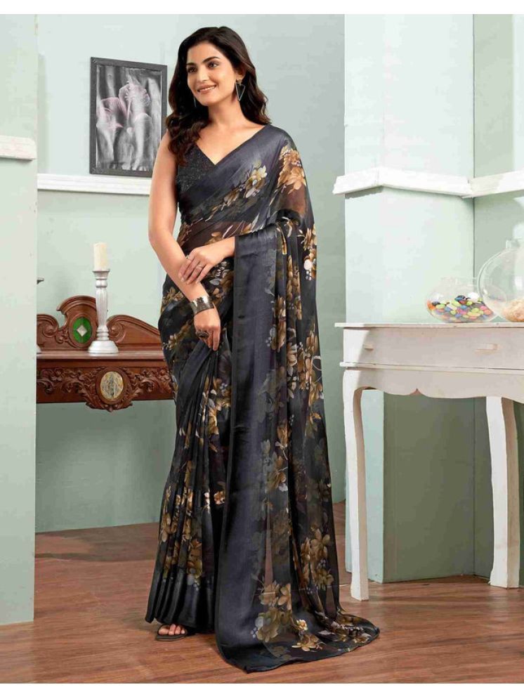     			Sitanjali Georgette Printed Saree With Blouse Piece - Black ( Pack of 1 )