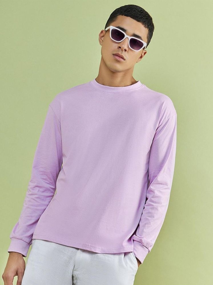     			plusperfaction Cotton Blend Regular Fit Solid Full Sleeves Men's Round T-Shirt - Lavender ( Pack of 1 )