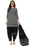 shree jeenmata collection Cotton Printed Kurti With Patiala Women's Stitched Salwar Suit - Black ( Pack of 1 )