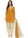 shree jeenmata collection Cotton Printed Kurti With Patiala Women's Stitched Salwar Suit - Yellow ( Pack of 1 )