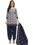 shree jeenmata collection Cotton Printed Kurti With Patiala Women's Stitched Salwar Suit - Grey ( Pack of 1 )